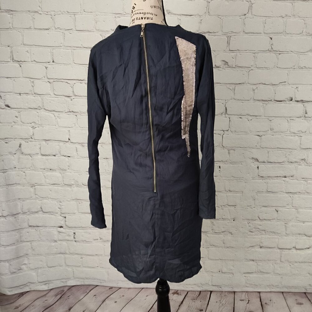 Matthew Williamson Silk Sequin Dress Blue Draped Sheath Art Deco Sz 2 - Picture 8 of 10